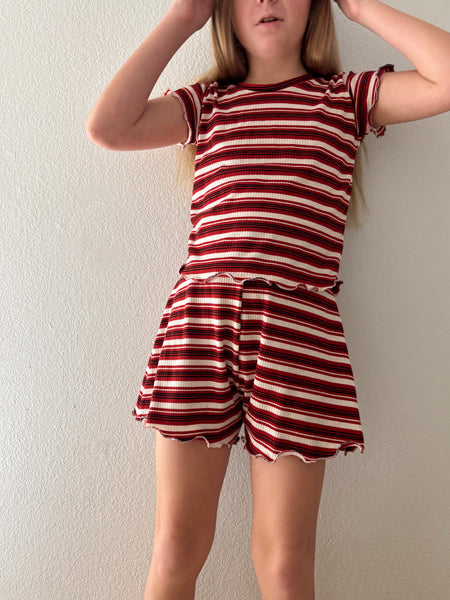 retro red stripe rib lounge set