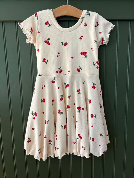 cherry cotton pointelle v-back twirl dress