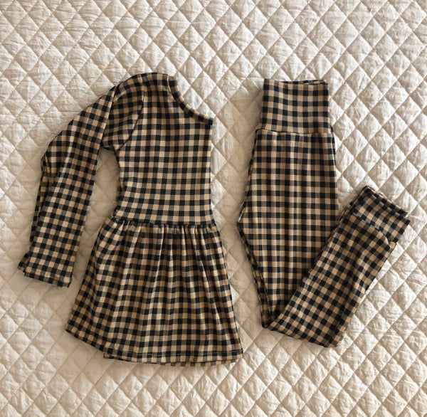 fall gingham rib peplum + leggings set