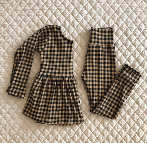 fall gingham rib peplum + leggings set