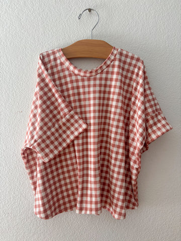 dusty red gingham rib boxy tee