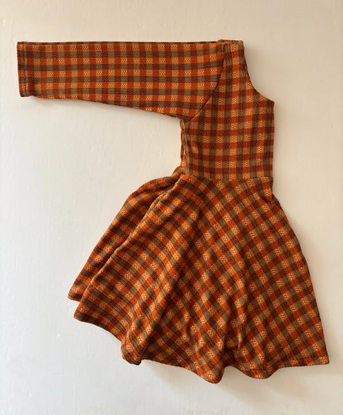 pumpkin gingham rib long sleeve twirl dress