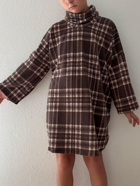 plaid textured rib boxy turtleneck dress (more colors)