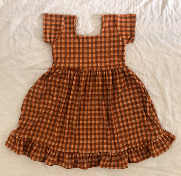 pumpkin gingham rib ruffled babydoll dress
