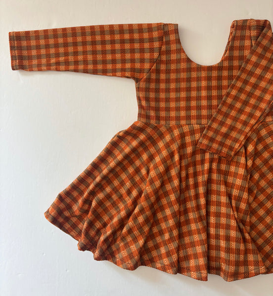 pumpkin gingham rib long sleeve twirl dress