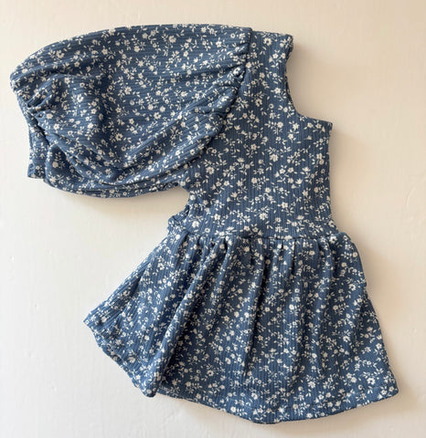 chambray floral rib bohemian peplum top