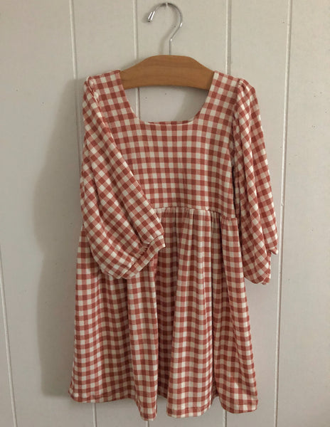 dusty red gingham rib bohemian dress