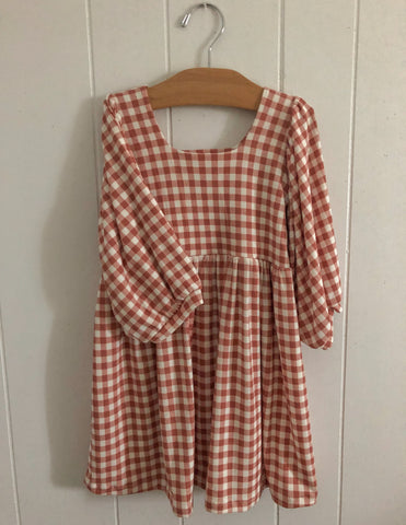 dusty red gingham rib bohemian dress