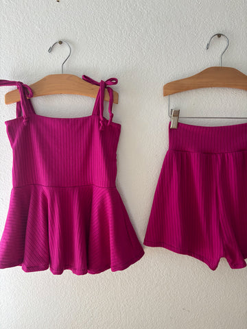 fuchsia rib tie cami + lounge shorts