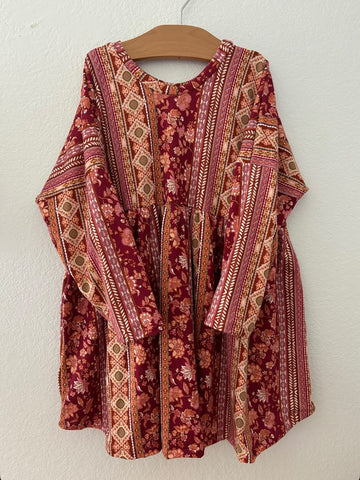 burgundy boho brushed boxy babydoll dress