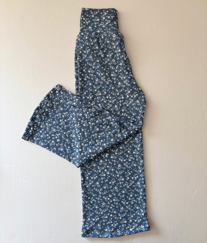 chambray floral rib straight leg pants