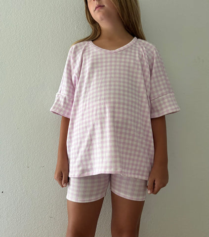 blush gingham rib boxy tee + bike shorts