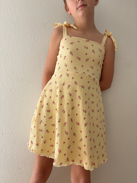 Butter floral crinkle tie mini dress (fully lined)