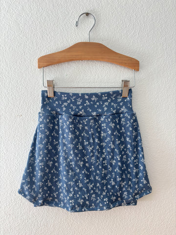 denim floral rib mini skort
