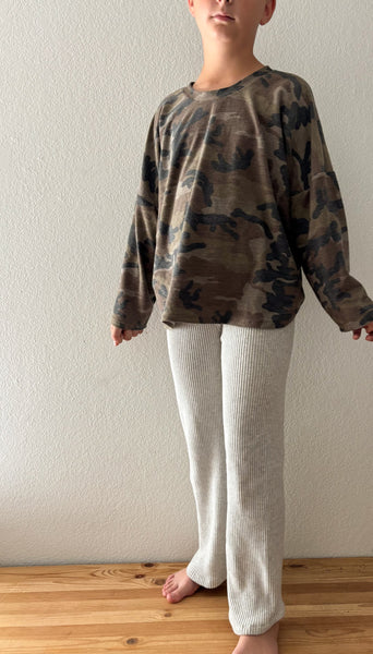 brown camo terry long sleeve boxy tee