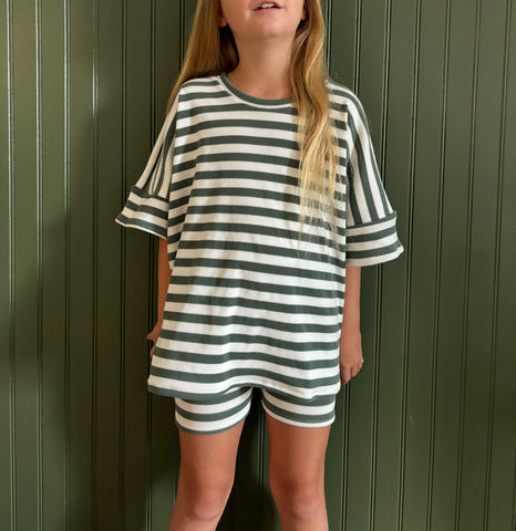 striped sweater rib boxy tee & bike shorts (more colors) (Copy)