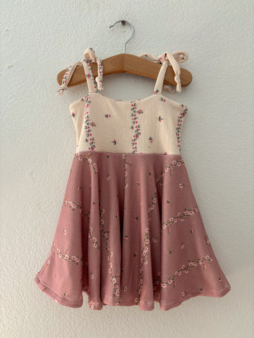 Floral pointelle 2-toned tie twirl dress