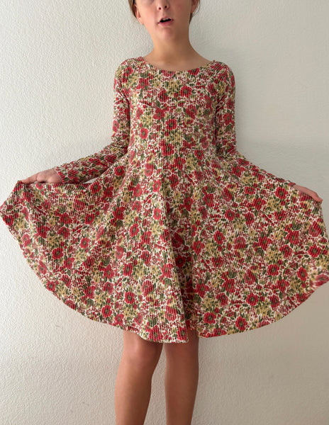 winter floral textured rib twirl dress