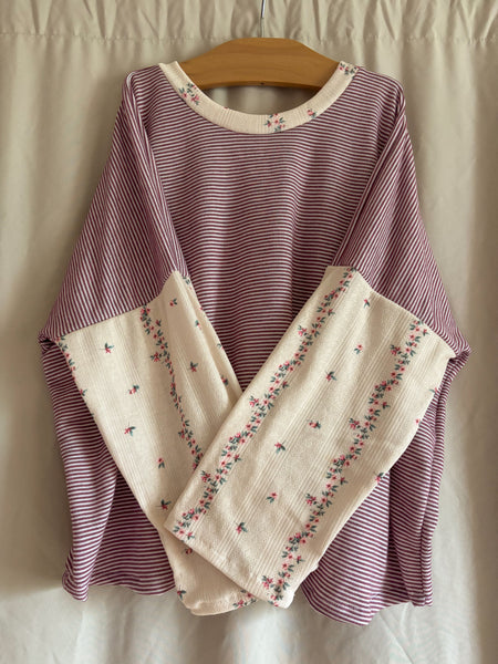 mauve stripe/floral boxy tee