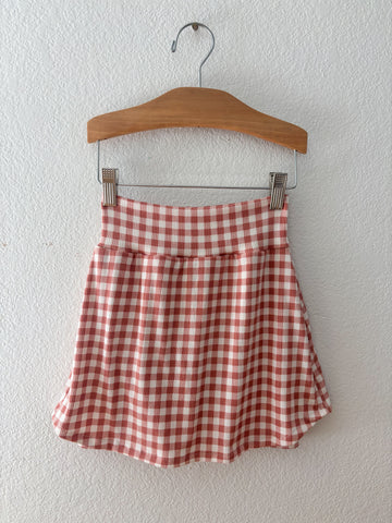 dusty red gingham rib mini skort