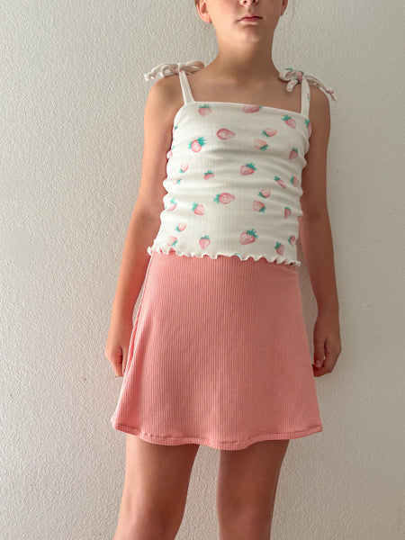 pink strawberry cotton pointelle tie cami + pink mini skort