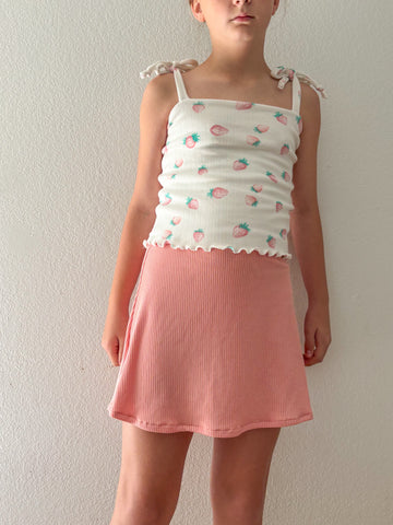 pink strawberry cotton pointelle tie cami + pink mini skort