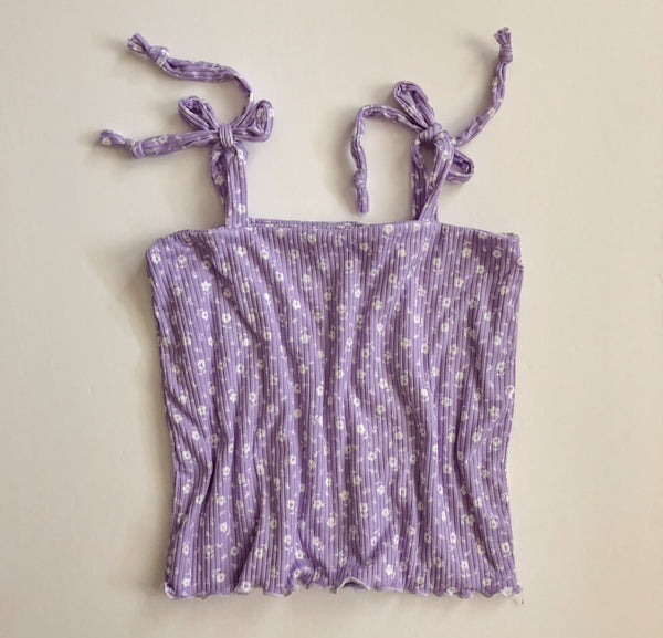 purple floral rib tie cami + twirl bike shorts