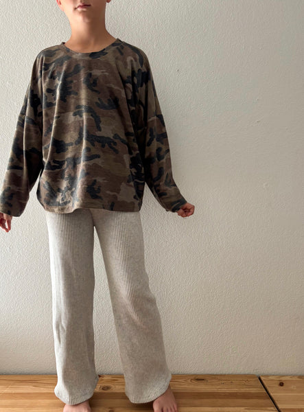brown camo terry long sleeve boxy tee