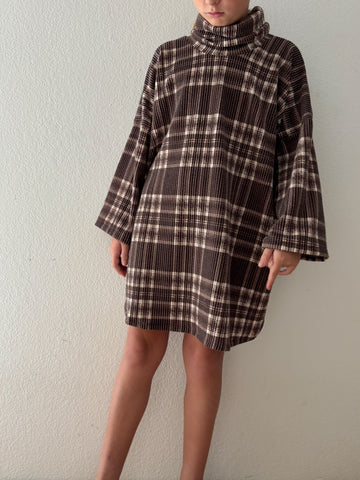 plaid textured rib boxy turtleneck dress (more colors)