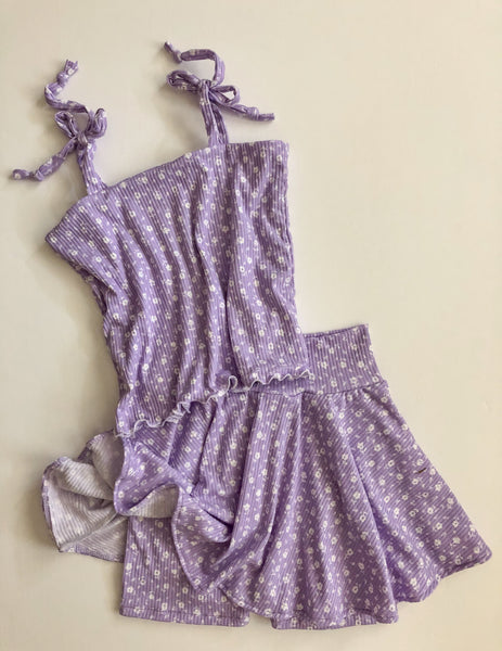 purple floral rib tie cami + twirl bike shorts