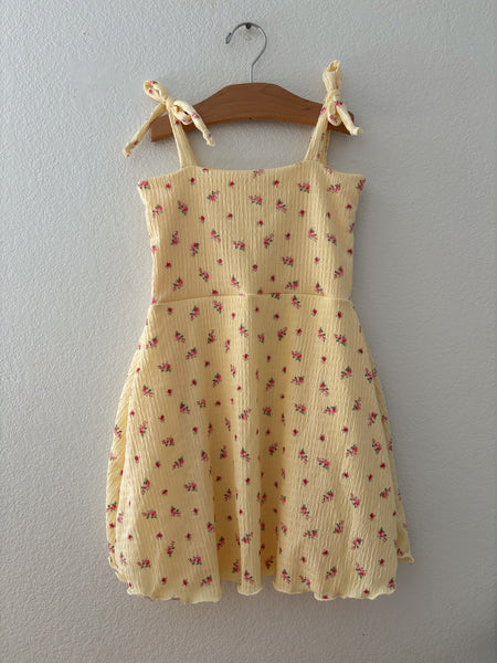 Butter floral crinkle tie mini dress (fully lined)