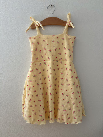 Butter floral crinkle tie mini dress (fully lined)