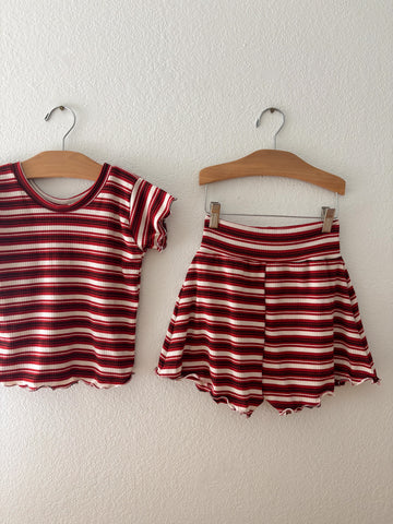 retro red stripe rib lounge set