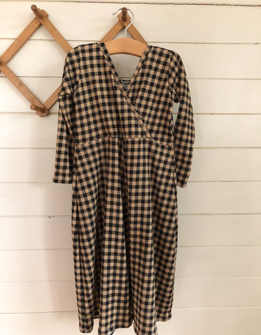 fall gingham rib long sleeve v-back jumper