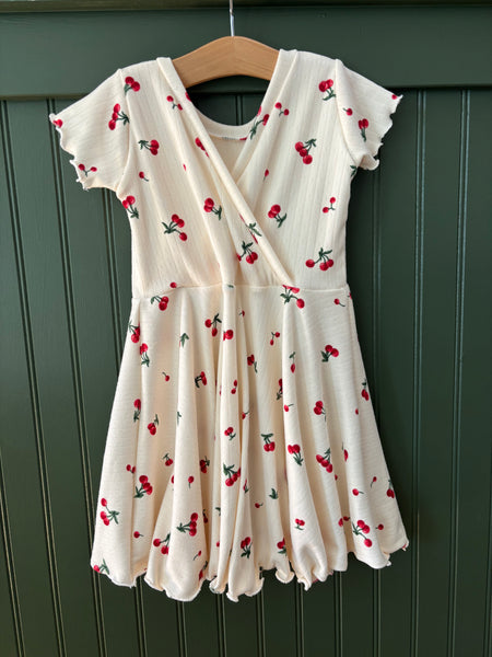 cherry cotton pointelle v-back twirl dress