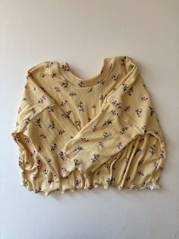 vintage yellow floral pointelle boxy lettuce edge sweater