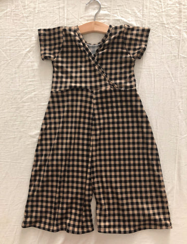 fall gingham rib short sleeve v-back jumper
