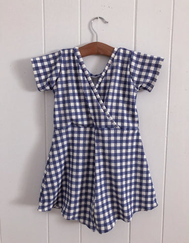 navy gingham rib v-back shorts romper