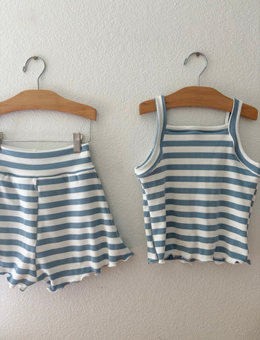 denim stripe rib lounge set