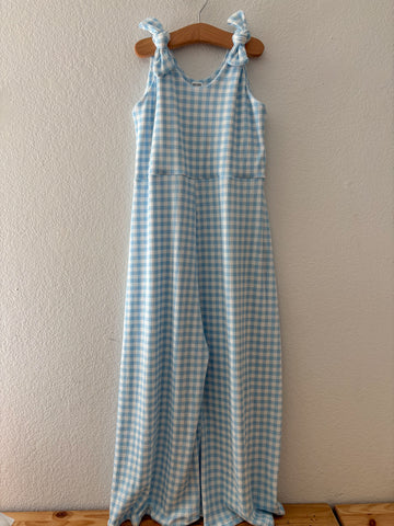 sky gingham rib knotted jumper