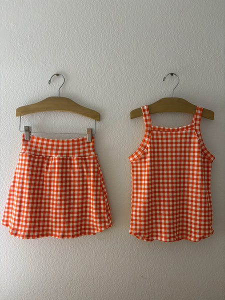 Orange gingham rib camisole + mini skort (built in shorts)
