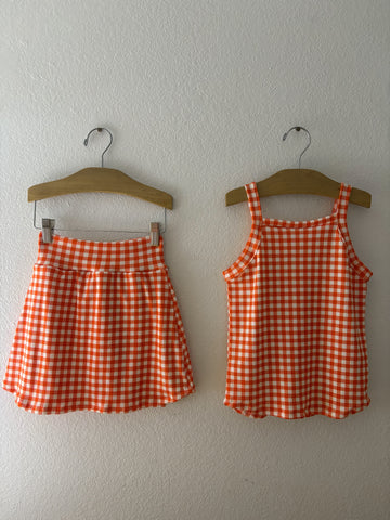 Orange gingham rib camisole + mini skort (built in shorts)