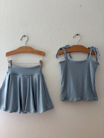 chambray rib tie camisole + twirl skort