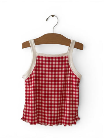 red gingham rib camisole