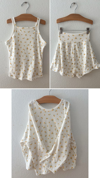 Yellow floral cotton pointelle 3-piece bundle