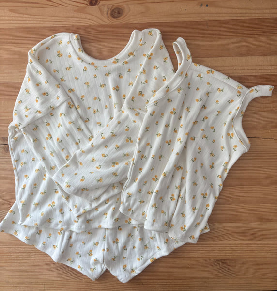 Yellow floral cotton pointelle 3-piece bundle