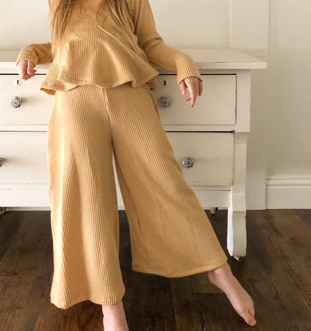 textured rib cropped wide leg pants (more colors)