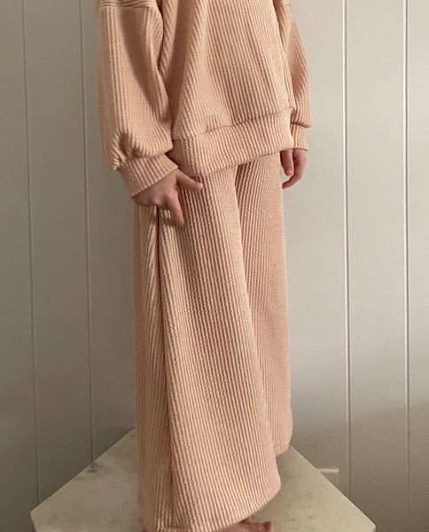 textured rib cropped wide leg pants (more colors)